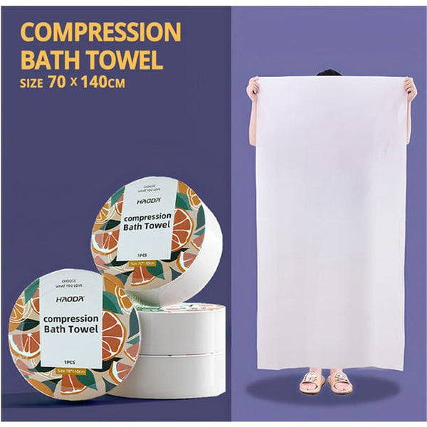Compressed bath towel expanding into full-size towel