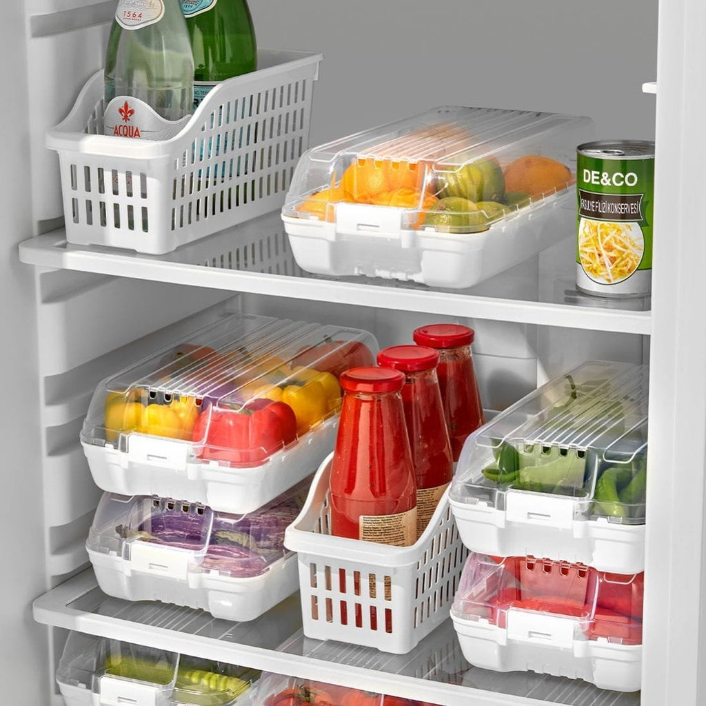 Fridge organizer containers for storing produce and food items
