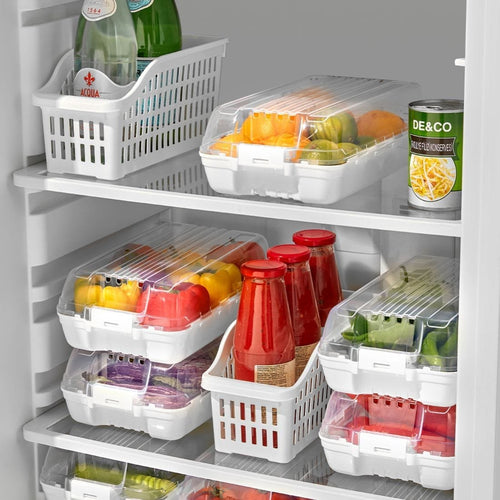 Fridge organizer containers for storing produce and food items