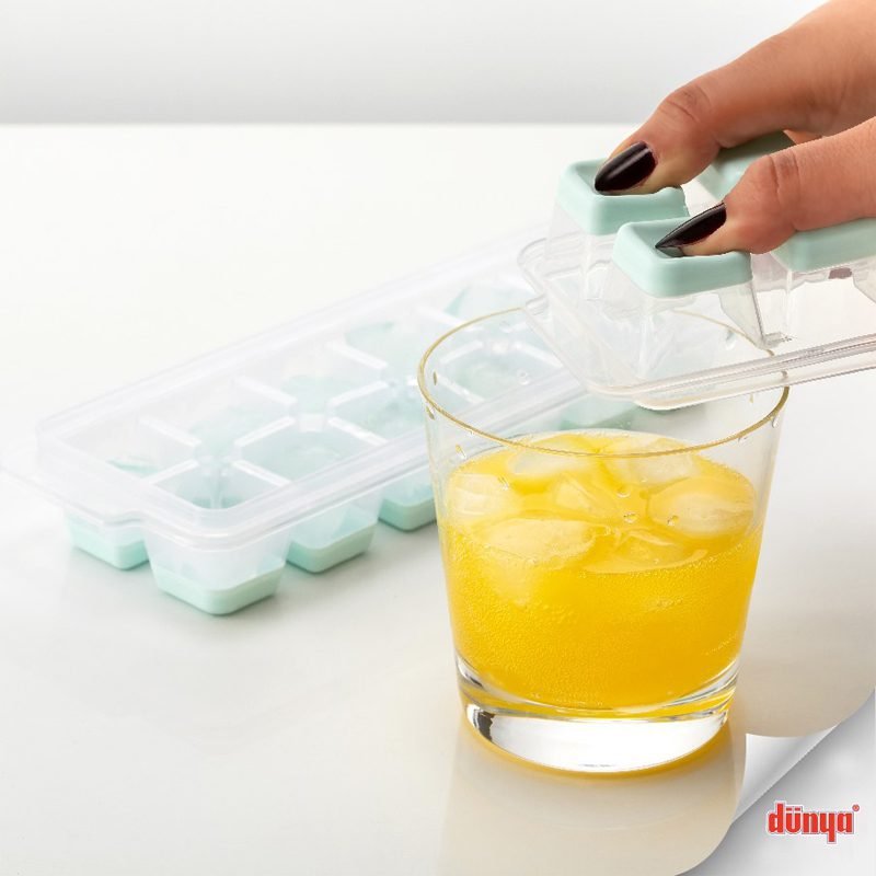 Blue silicone ice cube tray with lid