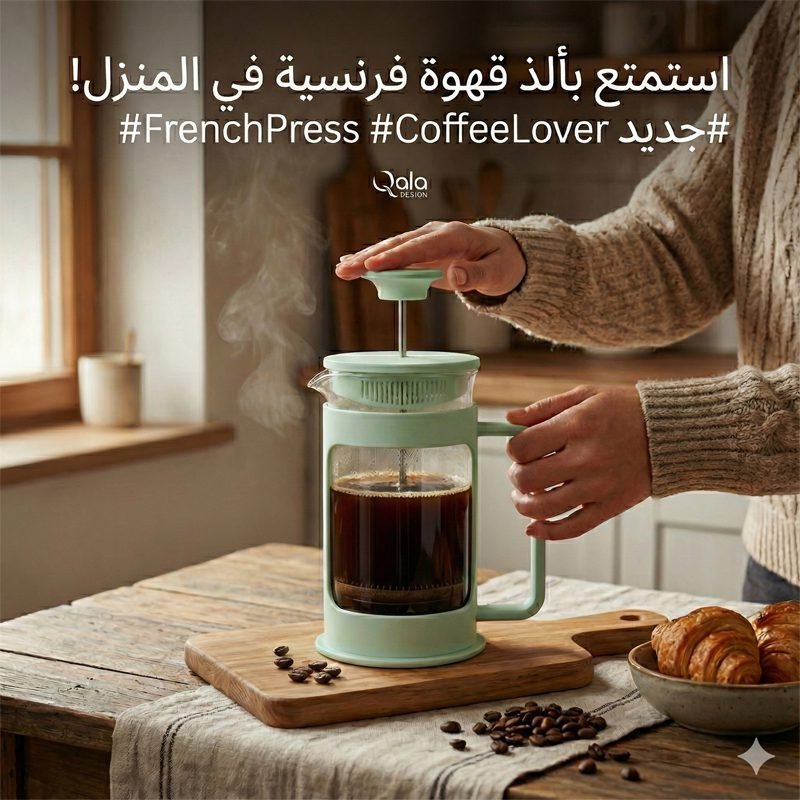 French Press Coffee Maker - 600ml Heat-Resistant Pyrex Glass with Measuring Markers.