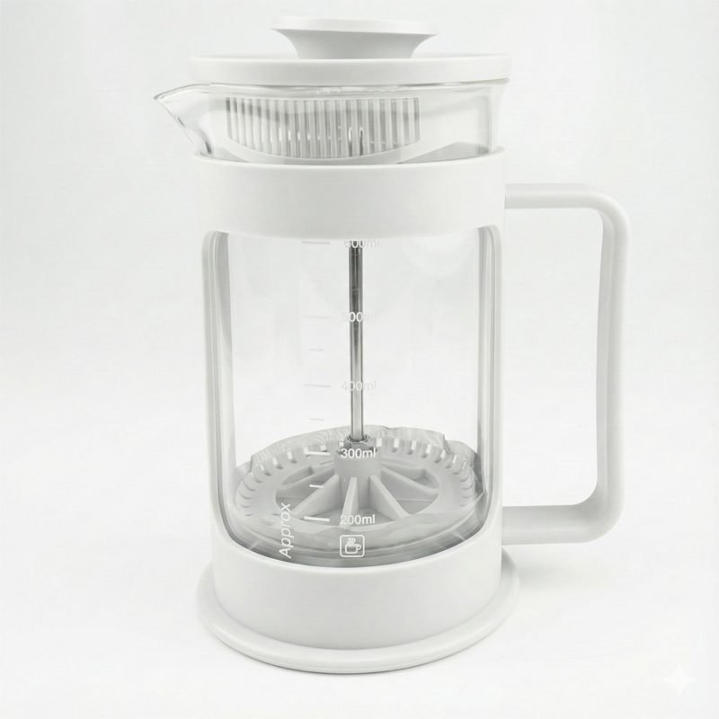 French Press Coffee Maker - 600ml Heat-Resistant Pyrex Glass with Measuring Markers.