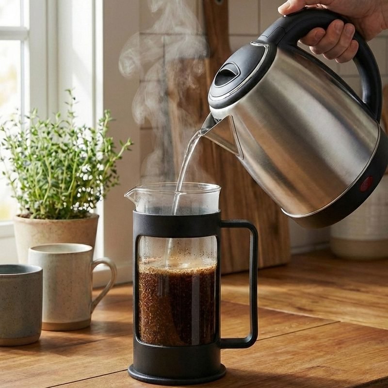 French Press Coffee Maker - 600ml Heat-Resistant Pyrex Glass with Measuring Markers.