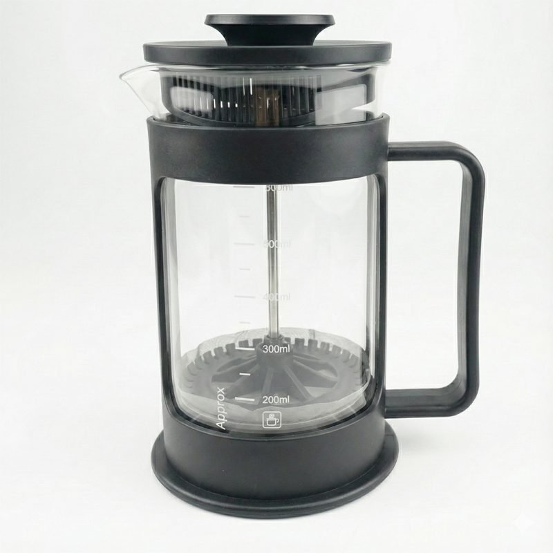 French Press Coffee Maker - 600ml Heat-Resistant Pyrex Glass with Measuring Markers.