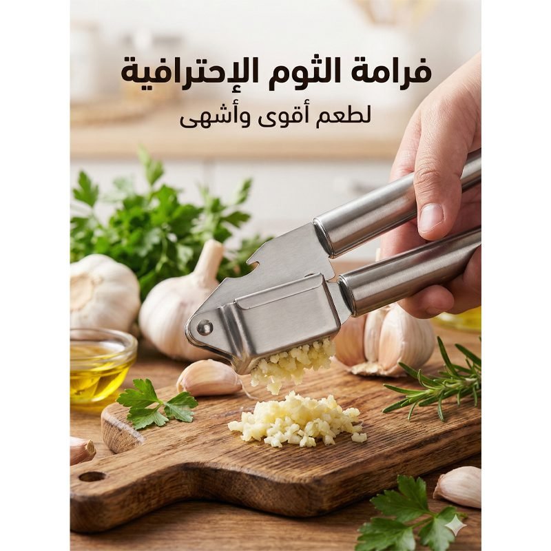 Professional Stainless Steel Garlic Chopper and Press – Heavy-Duty Modern Design.