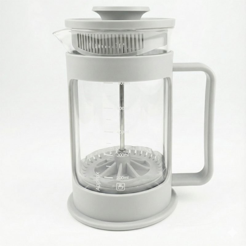 French Press Coffee Maker - 600ml Heat-Resistant Pyrex Glass with Measuring Markers.