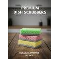 Premium Wood Pulp Dishwashing Scrub Set - Natural Wood Pulp (3-Piece Assorted Colors)