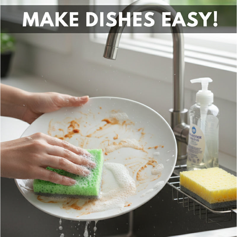 Premium Wood Pulp Dishwashing Scrub Set - Natural Wood Pulp (3-Piece Assorted Colors)