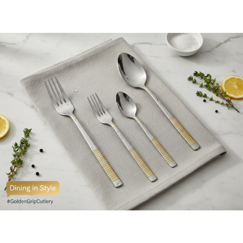 Golden Grip 6-Piece 18/10 Stainless Steel Cutlery Set – A Blend of Luxury and Durability
