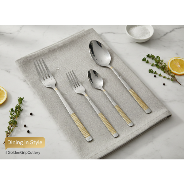 Golden Grip 6-Piece 18/10 Stainless Steel Cutlery Set – A Blend of Luxury and Durability