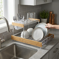 Modern Two-Tier Dish Rack - Rust-Resistant Aluminum with Luxurious Wood Accents.