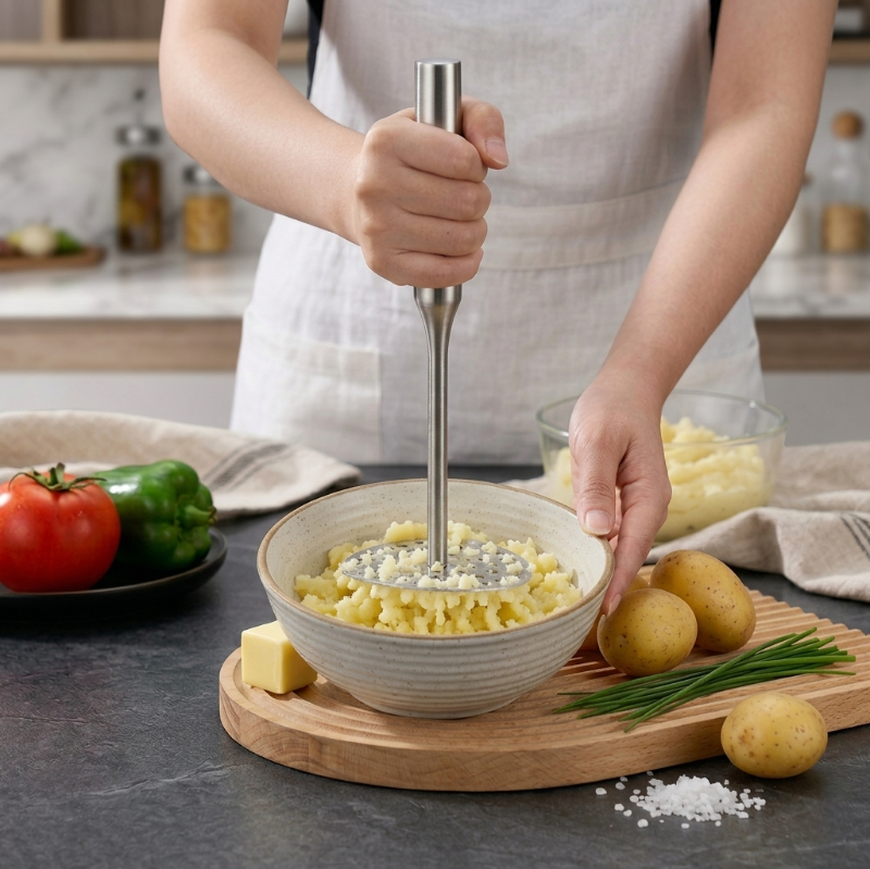 Professional Stainless Steel Potato Masher – Ultimate Ease and Perfect Results in Seconds.