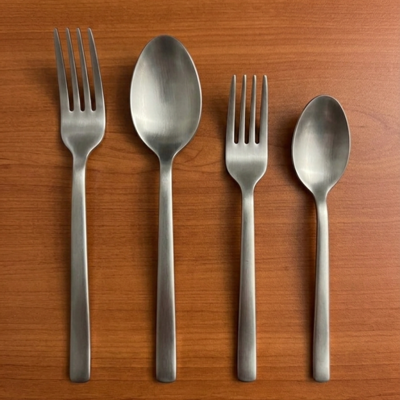 Elegant Stainless Steel Matte Silver Cutlery Set: A Modern Touch and Timeless Elegance.