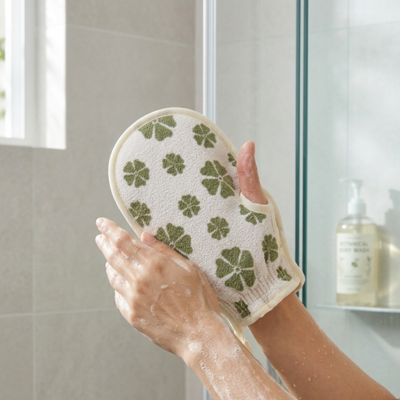 Floral Patterned Exfoliating Bath Mitt
