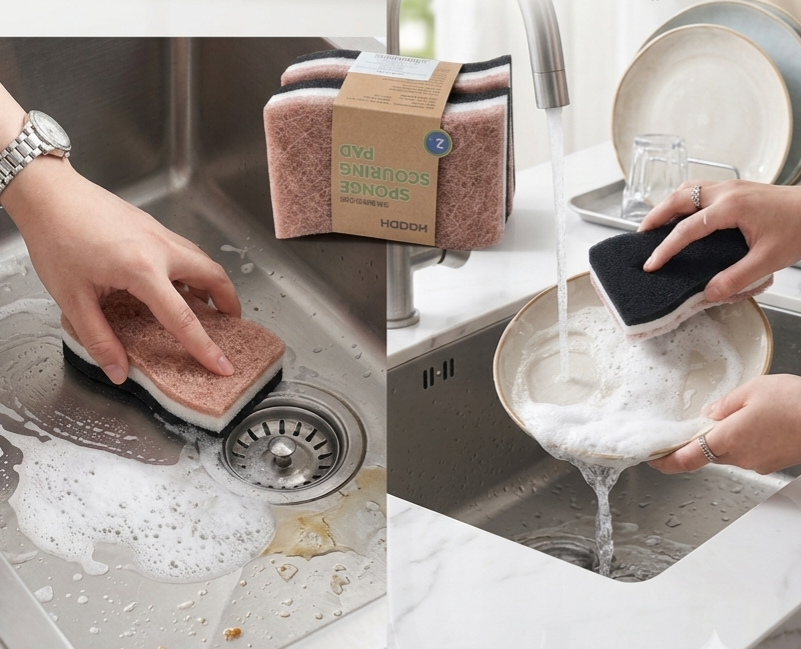 2-Piece Multi-Layer Ergonomic Sponge Scouring Pad Set.