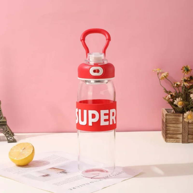 قارورة زجاجية أنيقة "Super" سعة 1 لتر – مزودة بمصفاة أعشاب وحامل مريح للسيليكون.