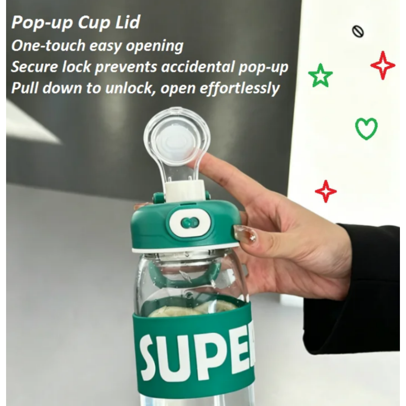 قارورة زجاجية أنيقة "Super" سعة 1 لتر – مزودة بمصفاة أعشاب وحامل مريح للسيليكون.