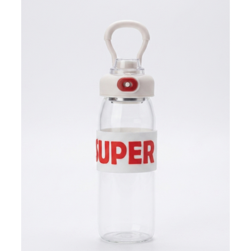Stylish "Super" 1-Liter Glass Bottle – Includes a Herb Infuser and Convenient Silicone Strap.