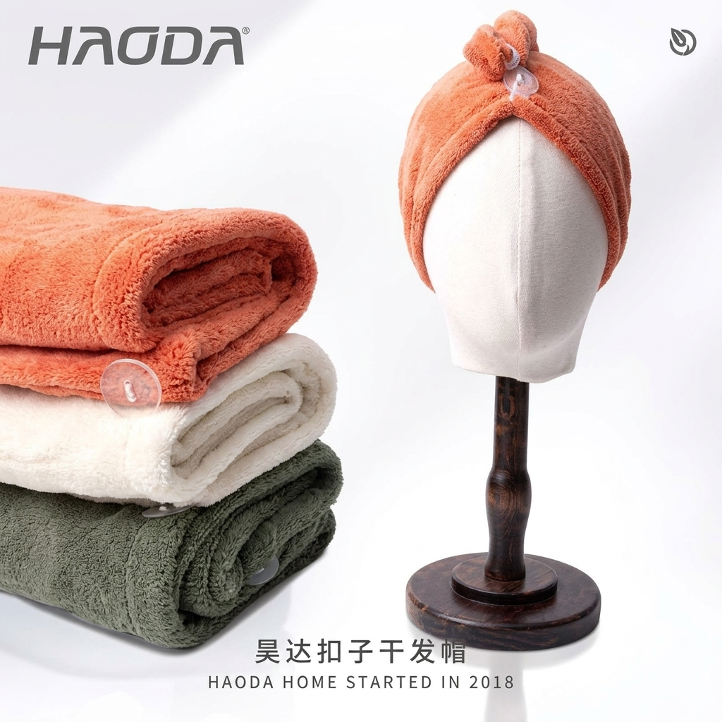 24×63 cm Microfiber Hair Towel Wrap – Quick Dry Button-Up Hair Cap