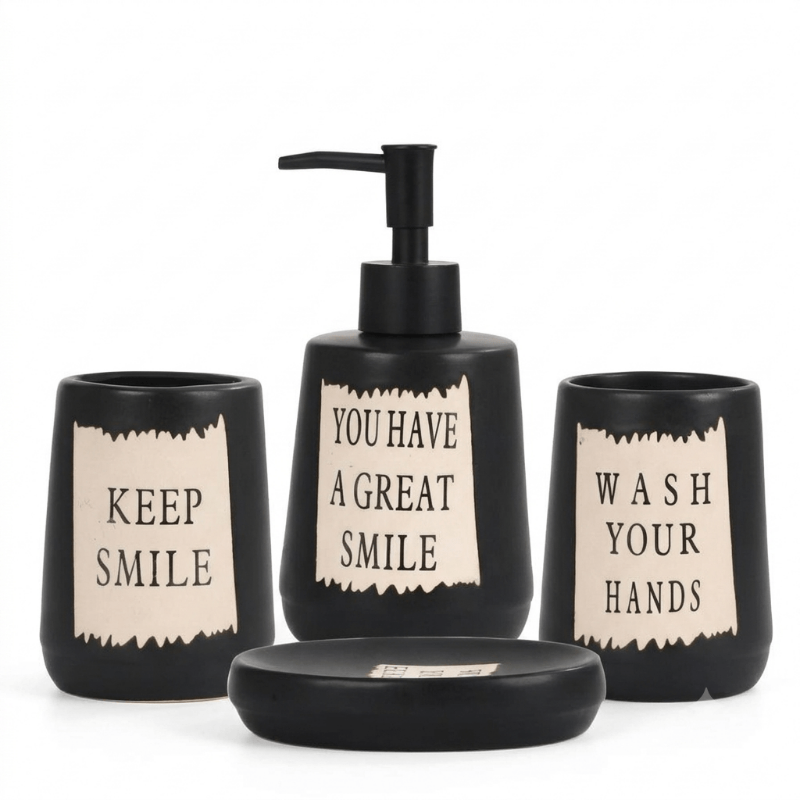 Modern Black Porcelain Bathroom Accessory Set (4 Pieces)