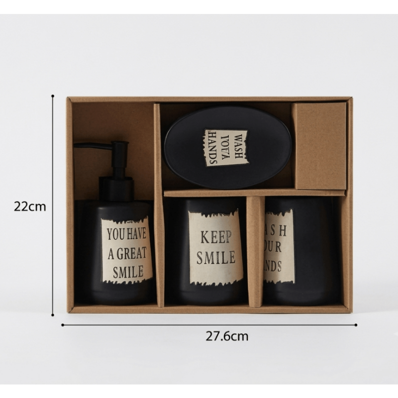 Modern Black Porcelain Bathroom Accessory Set (4 Pieces)