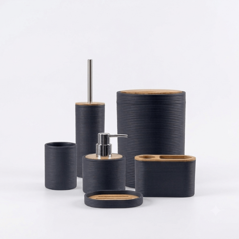 Modern 6-Piece Bathroom Set with a Contemporary Round Design (Elegant Wood Finish).
