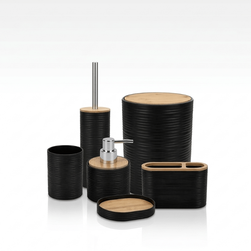 Modern 6-Piece Bathroom Set with a Contemporary Round Design (Elegant Wood Finish).