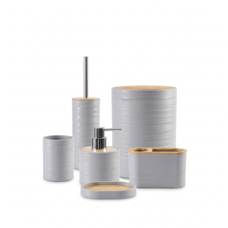 Modern 6-Piece Bathroom Set with a Contemporary Round Design (Elegant Wood Finish).