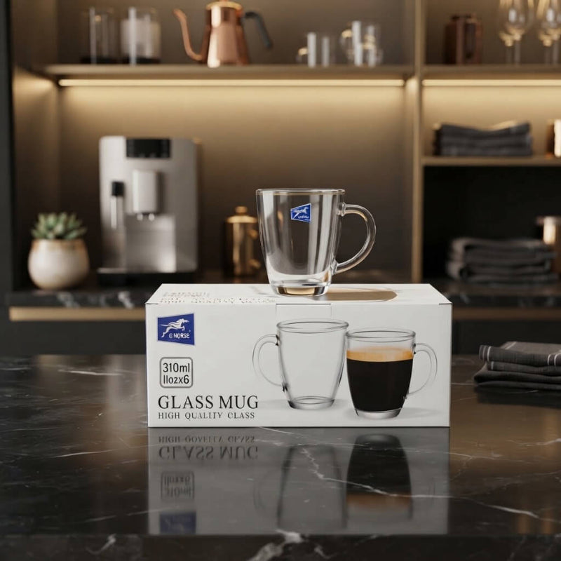 Clear Glass Coffee & Hot Beverage Set - 6 Pieces, 310ml Capacity