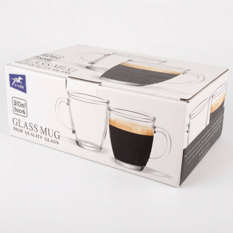 Clear Glass Coffee & Hot Beverage Set - 6 Pieces, 310ml Capacity