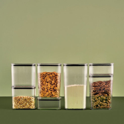 Clear Ribbed Rectangular Plastic Container with Lid.