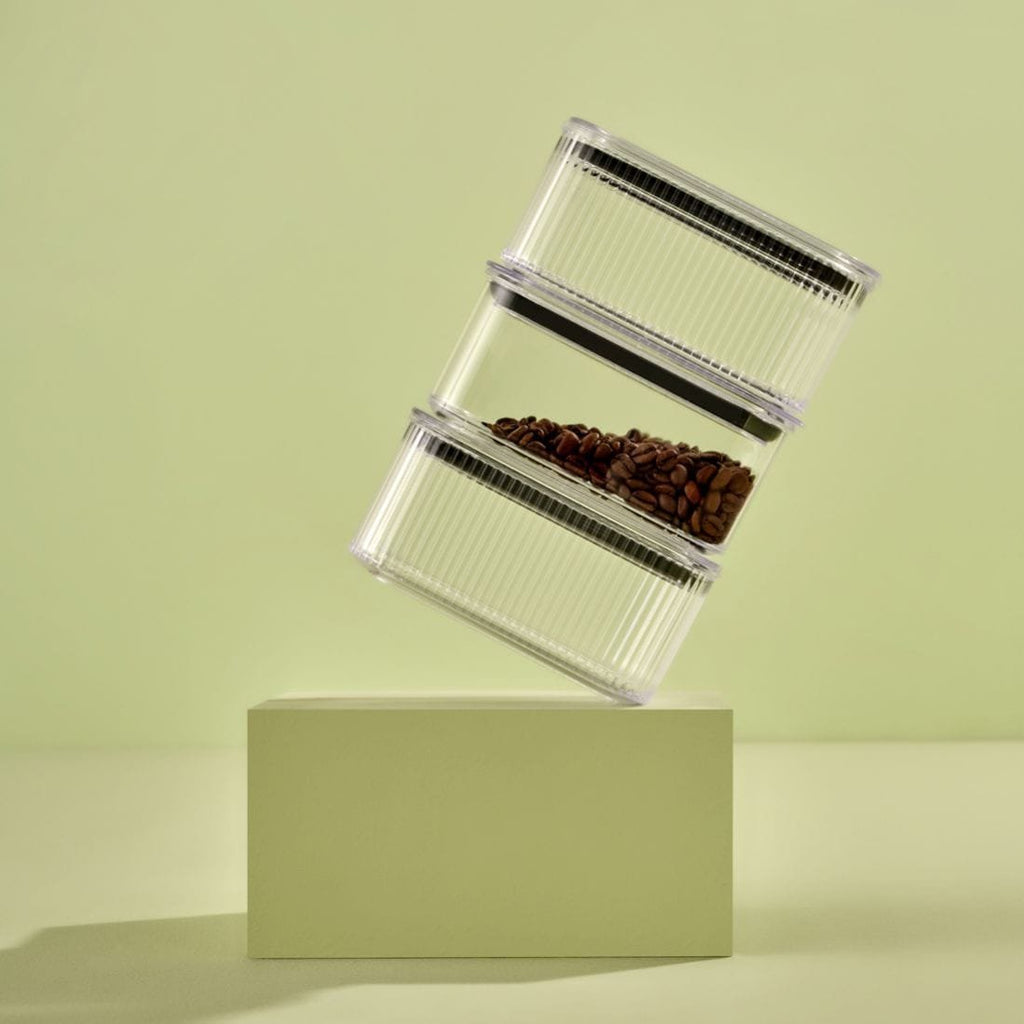 Clear Ribbed Rectangular Plastic Container with Lid.