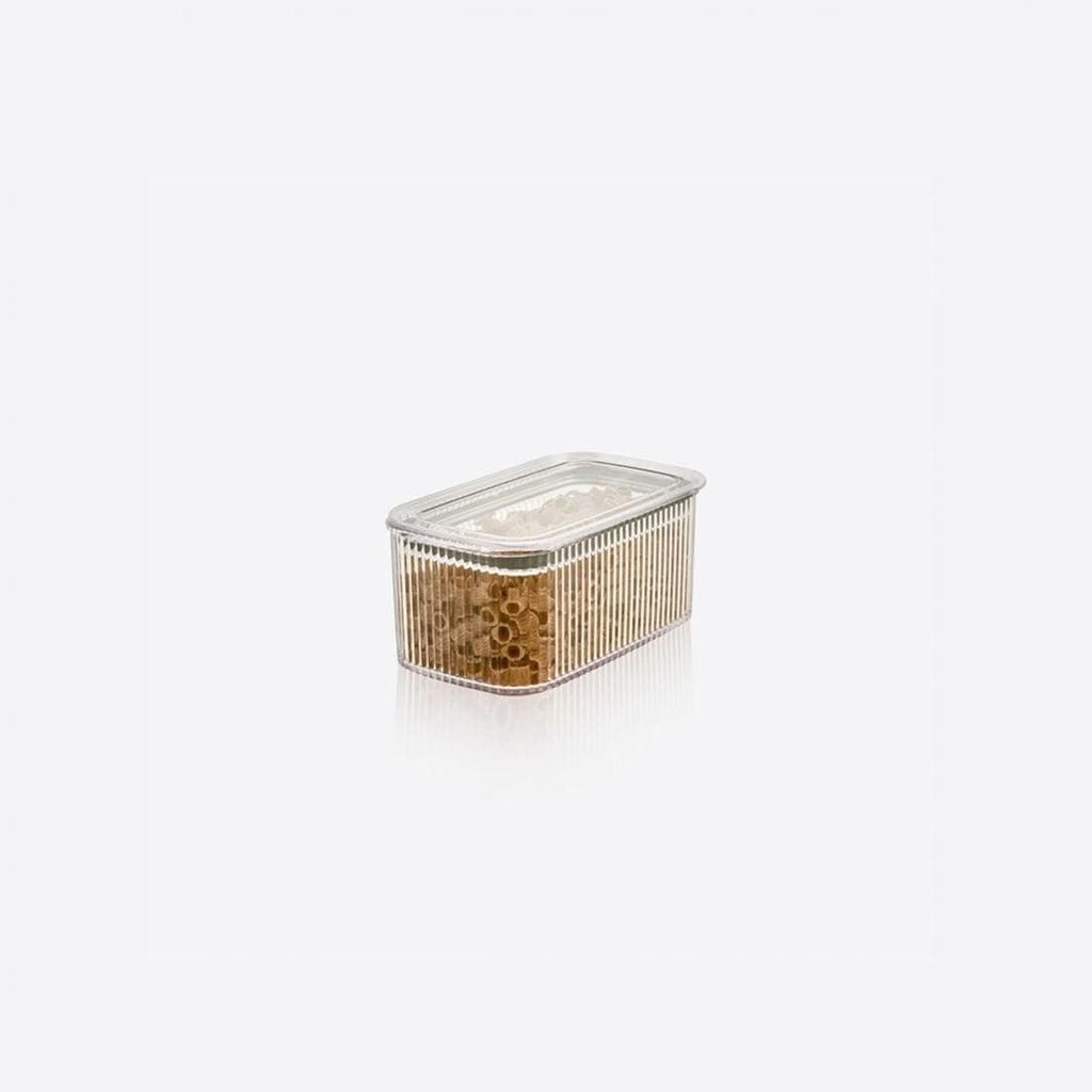 Clear Ribbed Rectangular Plastic Container with Lid.