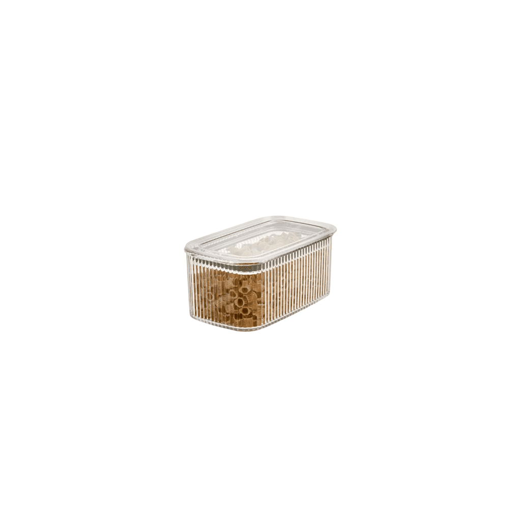 Clear Ribbed Rectangular Plastic Container with Lid.