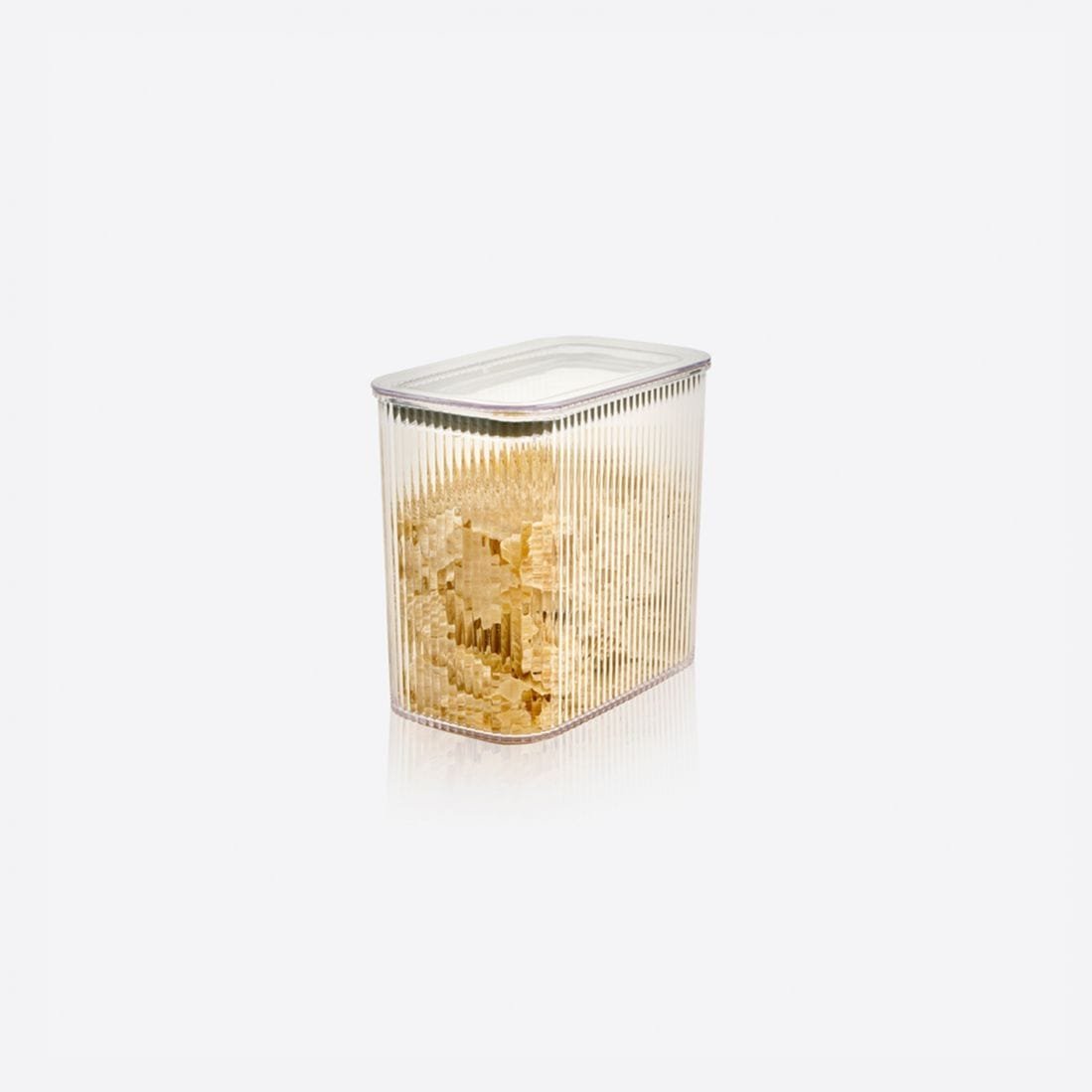 Clear Ribbed Rectangular Plastic Container with Lid.