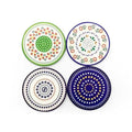 A porcelain coaster 4 pcs set with a plastic holder.