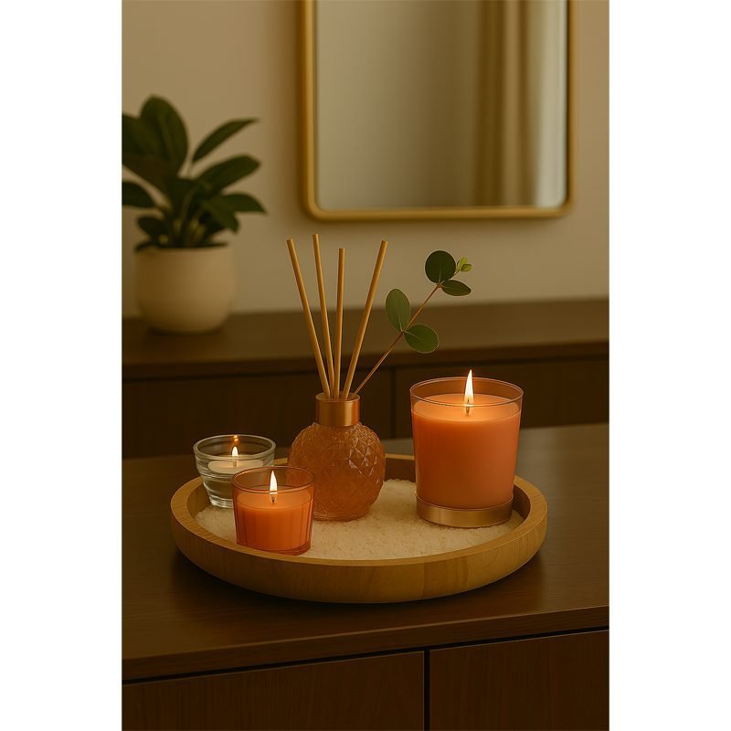 Diffuser and Candle Set on a Decorated Tray