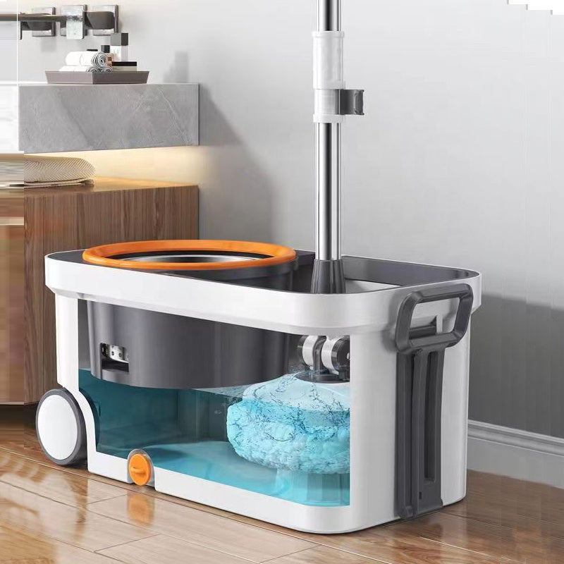 Smart Wheeled Cleaning Bucket - Metal Wringer and Flexible Telescopic Handle (with 2 Microfiber Replacements)