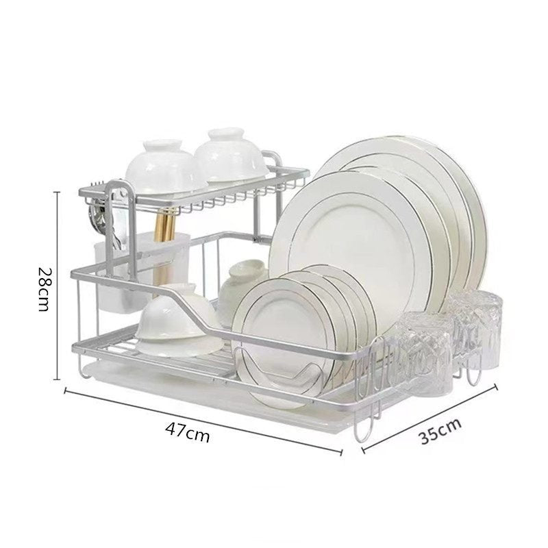 Two-Tier Aluminum Dish Rack (35 x 47 x 28 cm ).