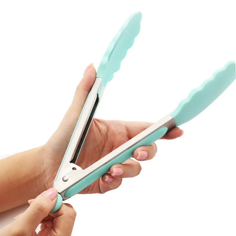 Silicone and metal food tongs, healthy and heat resistant (27 cm long).