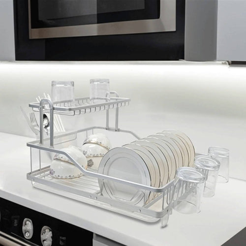 Two-Tier Aluminum Dish Rack (35 x 47 x 28 cm ).