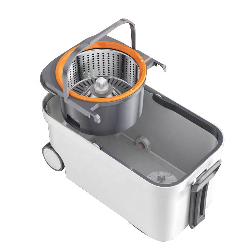 Smart Wheeled Cleaning Bucket - Metal Wringer and Flexible Telescopic Handle (with 2 Microfiber Replacements)