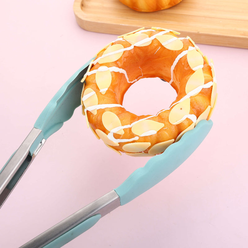 Silicone and metal food tongs, healthy and heat resistant (27 cm long).