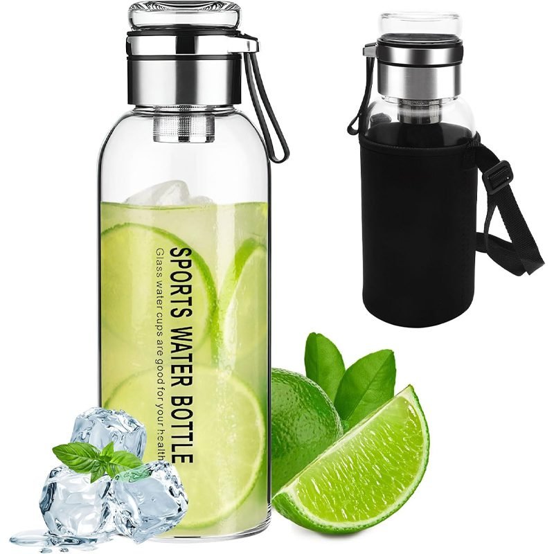 1000ml Glass Transparent Custom Design Water Bottle with Filter