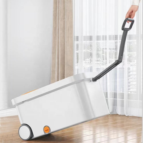 Microfiber spin mop with bucket and wringer system