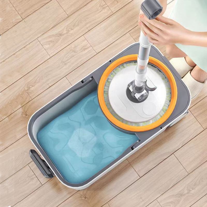Smart Wheeled Cleaning Bucket - Metal Wringer and Flexible Telescopic Handle (with 2 Microfiber Replacements)