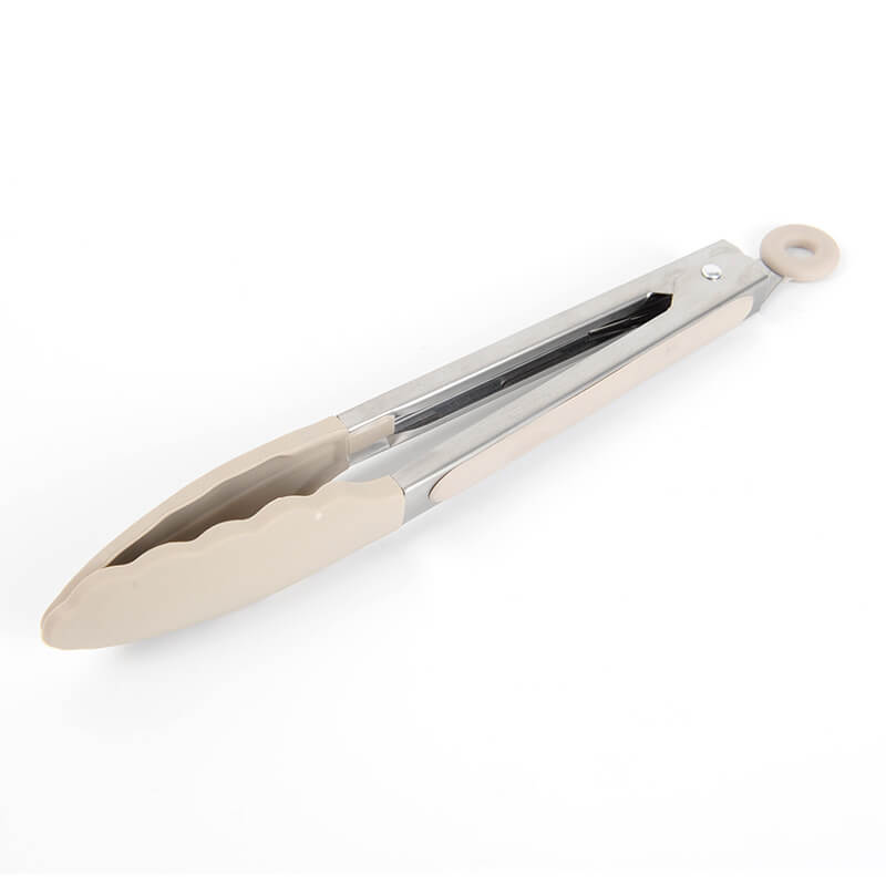 Silicone and metal food tongs, healthy and heat resistant (27 cm long).
