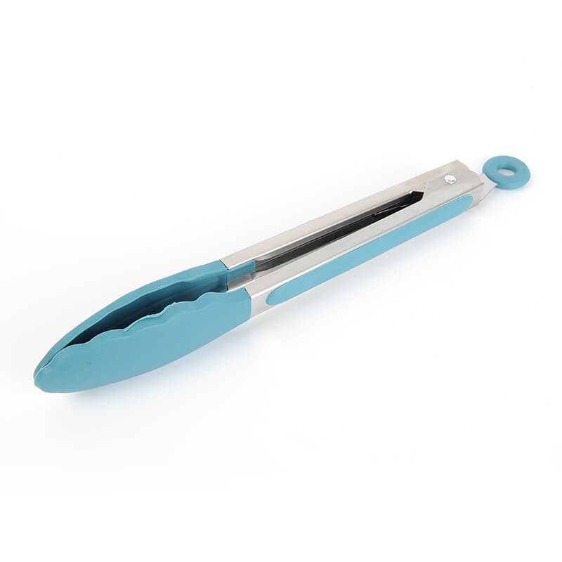 Silicone and metal food tongs, healthy and heat resistant (27 cm long).