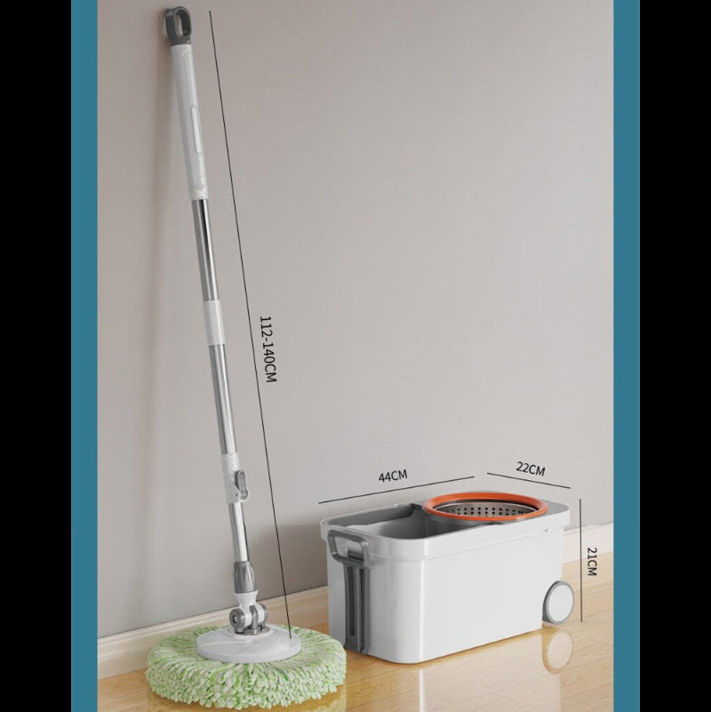 Smart Wheeled Cleaning Bucket - Metal Wringer and Flexible Telescopic Handle (with 2 Microfiber Replacements)
