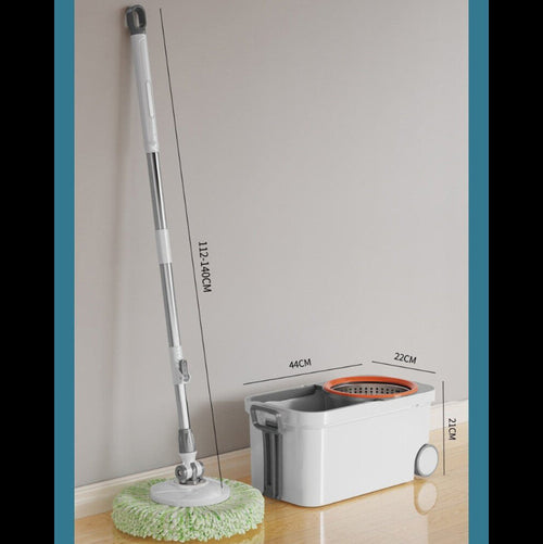 Spin mop and bucket set with metal wringer wheels and adjustable handle
